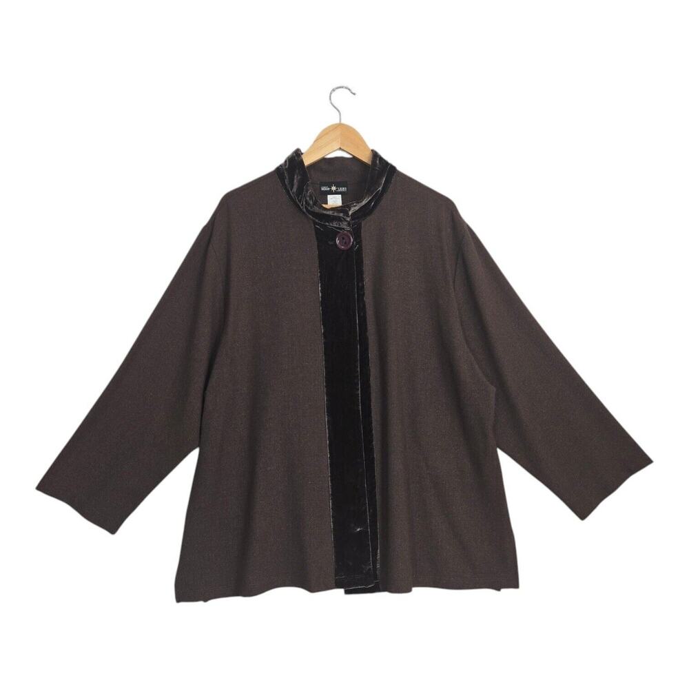 Y2K Connie’s Moonlight Jacket XXL Brown Velvet Trim Swing Art Teacher Lagenlook